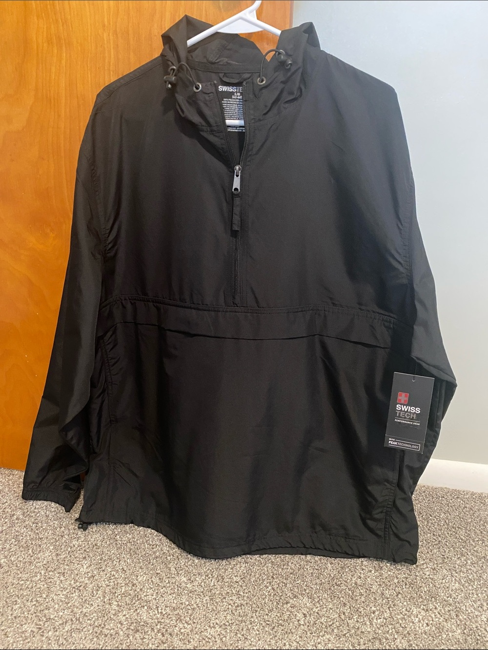 Swiss Tech Black Lightweight Hooded Windbreaker Pullover